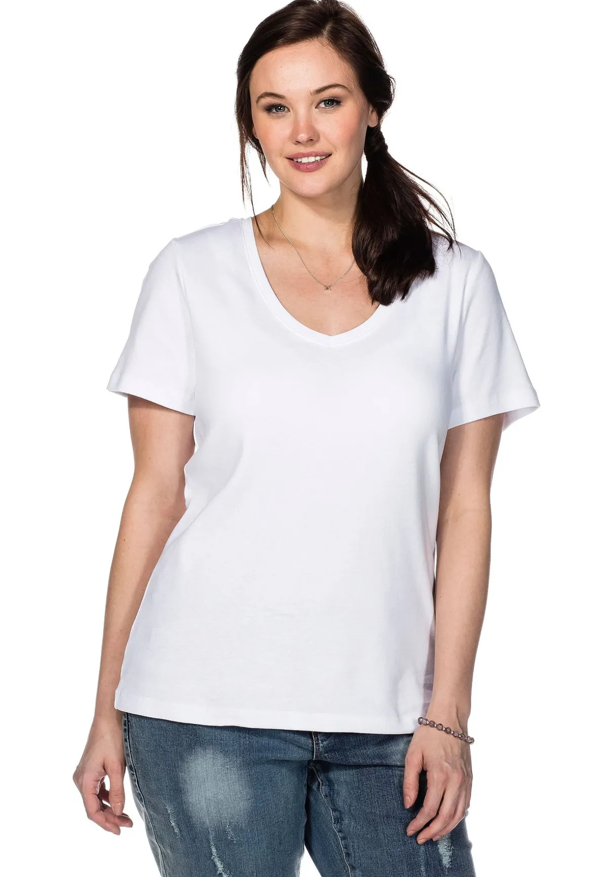 T-Shirt mit V-Ausschnitt, in Rippqualität