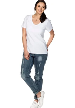 T-Shirt mit V-Ausschnitt, in Rippqualität