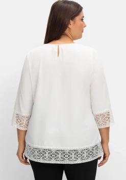 Tunika aus Crêpe, mit 3/4-Arm und Spitzenbordüre