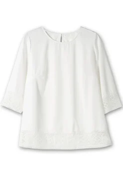 Tunika aus Crêpe, mit 3/4-Arm und Spitzenbordüre