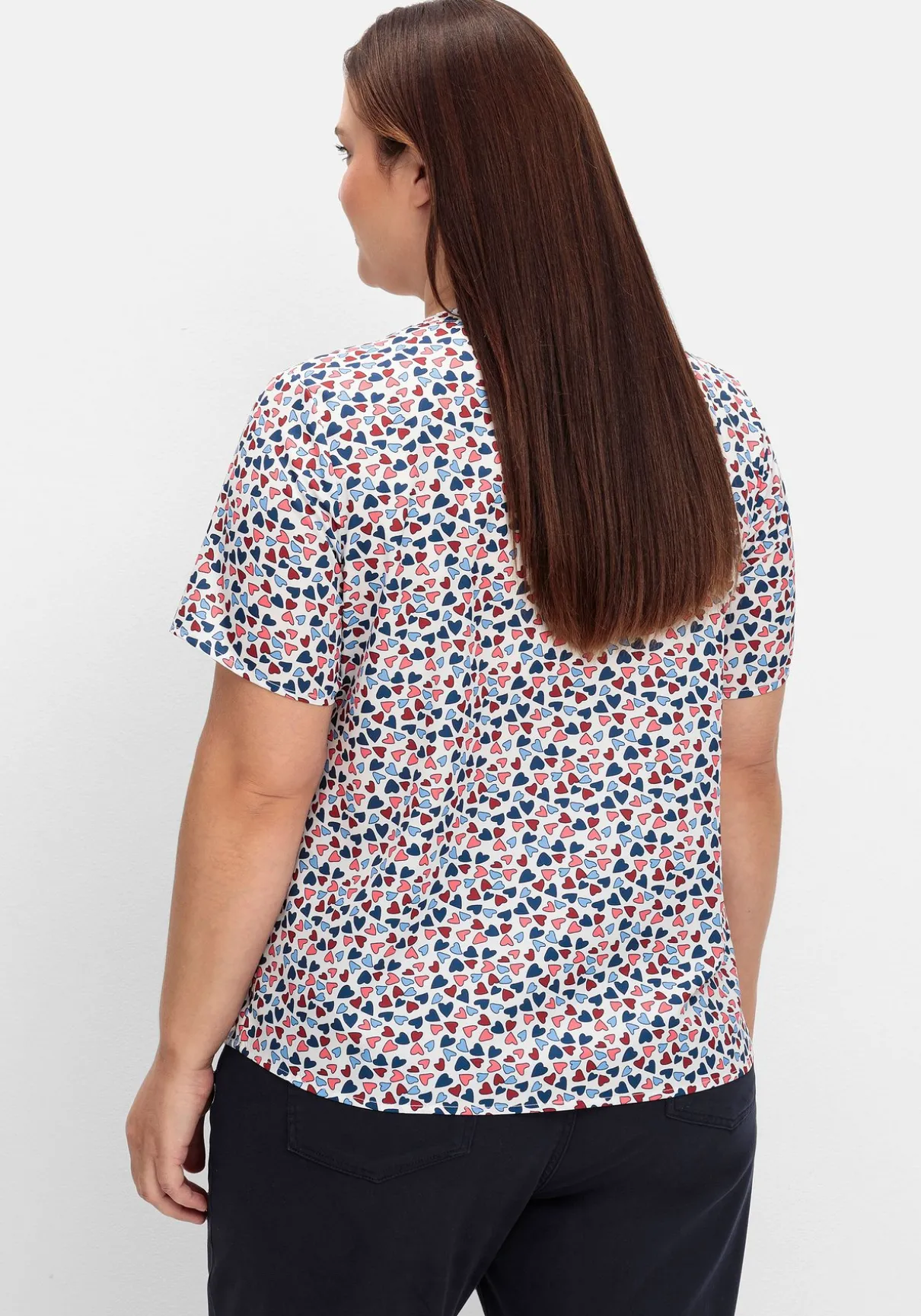 Tunika aus Crêpe mit Herzchen-Alloverdruck