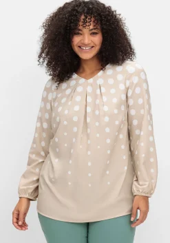 Tunika aus Crêpe, mit Punkte-Print und V-Ausschnitt