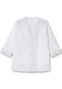 Tunika aus Crêpe, mit Spitzenbesatz