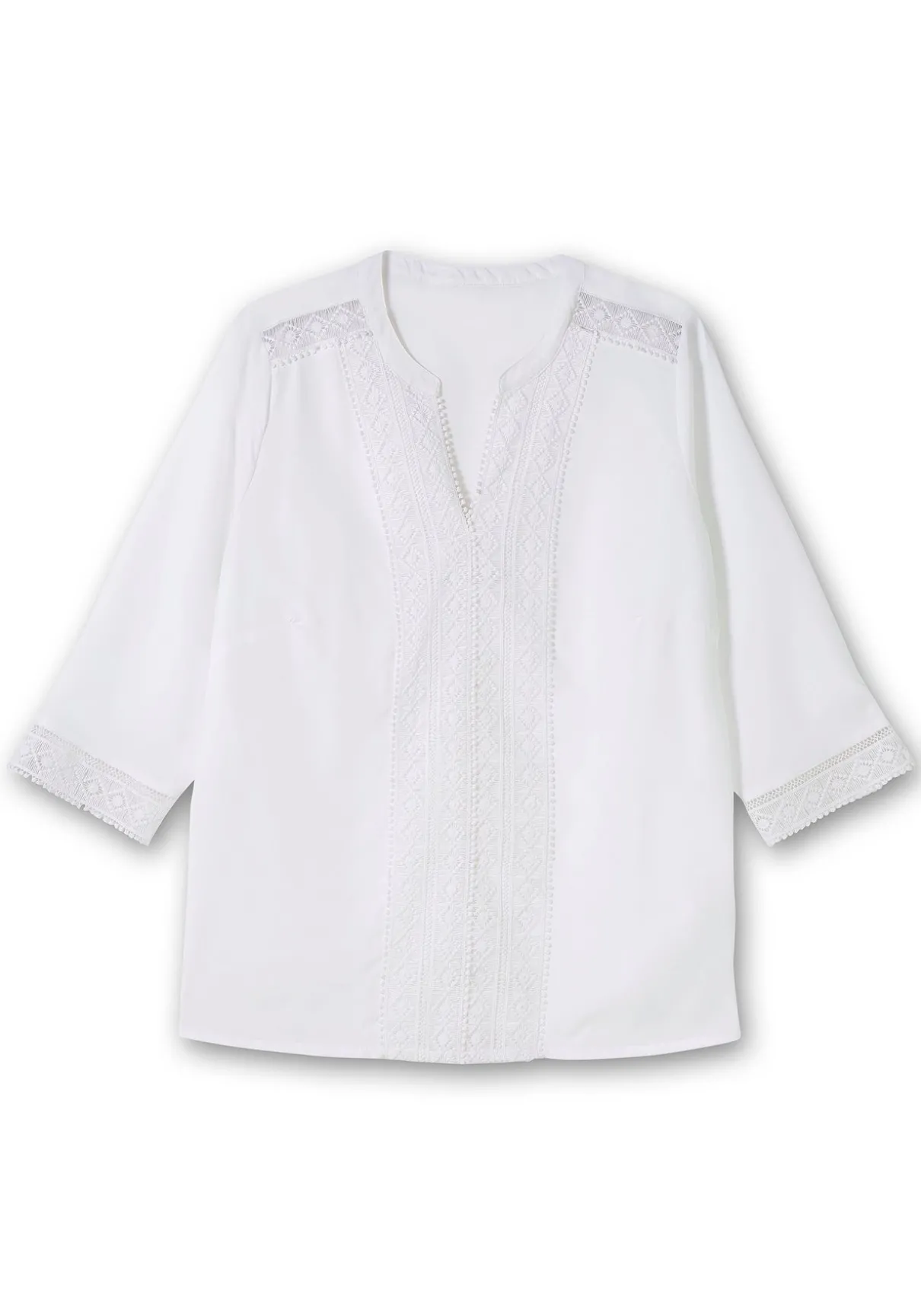 Tunika aus Crêpe, mit Spitzenbesatz