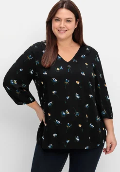 Tunika in A-Linie mit Blumenprint und Smokdetails