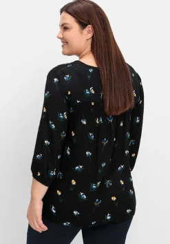 Tunika in A-Linie mit Blumenprint und Smokdetails