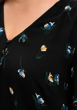 Tunika in A-Linie mit Blumenprint und Smokdetails