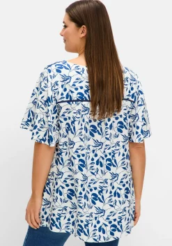 Tunika in A-Linie, mit Flügelärmeln und Blätterprint