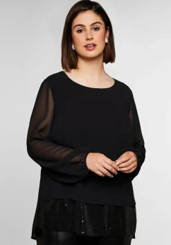 Tunika 2-in-1 Optik, mit Pailletten am Saum, aus Chiffon