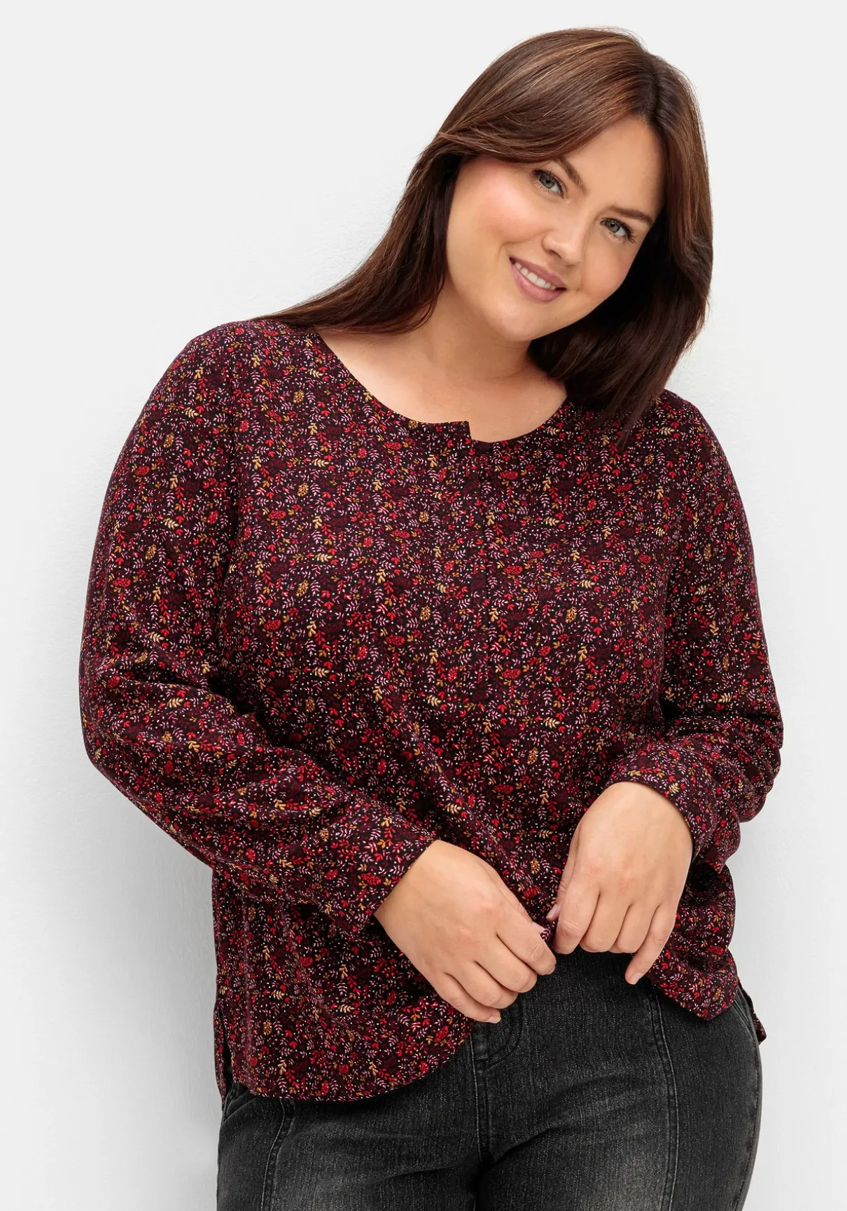 Tunika mit Alloverprint und Knopfleiste