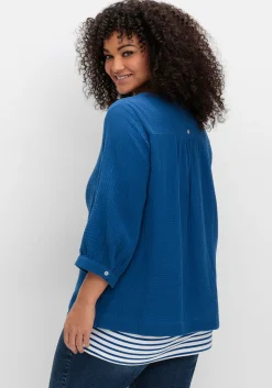 Tunika mit 3/4-Arm und V-Schlitz, aus Musselin