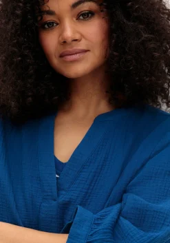 Tunika mit 3/4-Arm und V-Schlitz, aus Musselin