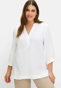 Tunika mit 3/4-Arm und V-Schlitz, aus Musselin