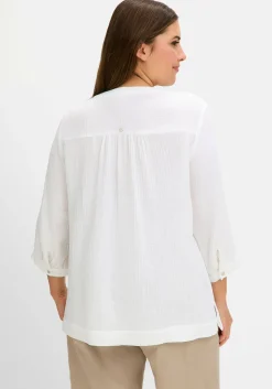 Tunika mit 3/4-Arm und V-Schlitz, aus Musselin