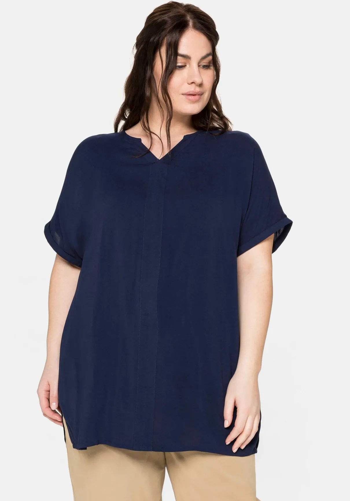 Tunika mit Blende vorn und Lochstrick im Rücken