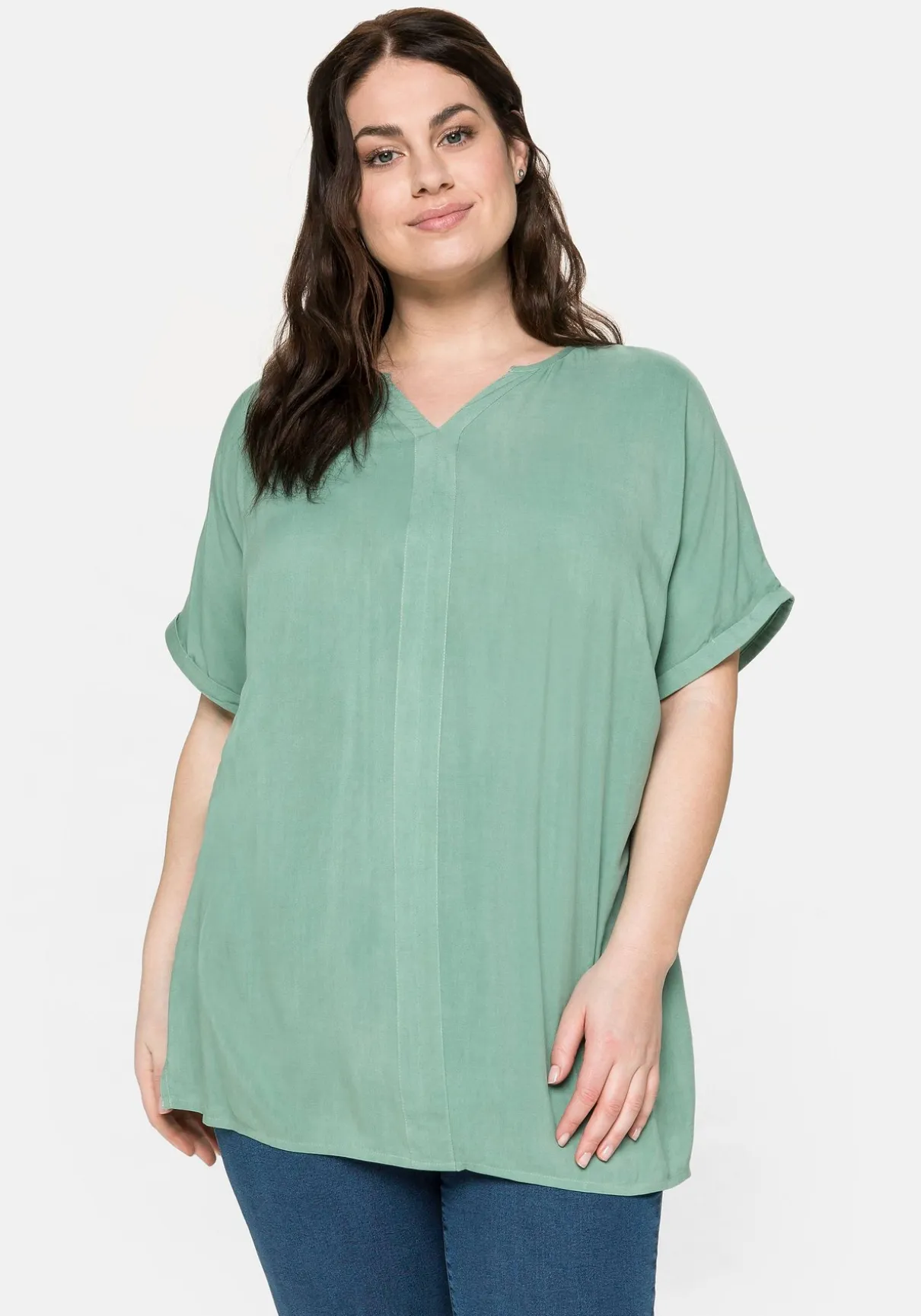 Tunika mit Blende vorn und Lochstrick im Rücken