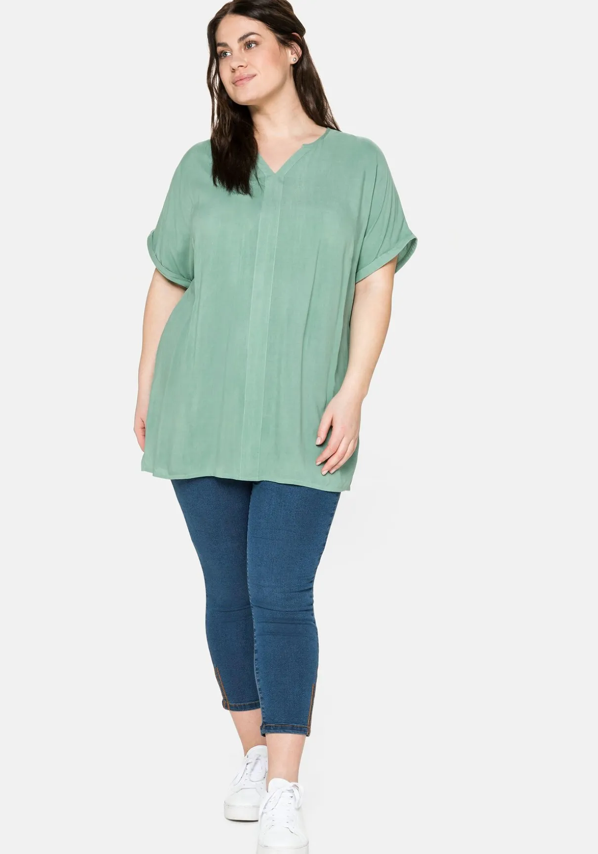 Tunika mit Blende vorn und Lochstrick im Rücken