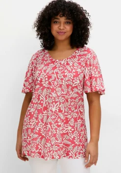 Tunika mit Blätterprint und Flügelärmeln