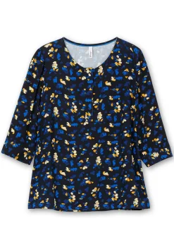 Tunika mit Blumendruck und Knopfleiste