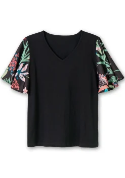 Tunika mit Flügelärmeln im Blumendruck