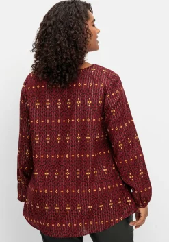 Tunika mit Glanz-Alloverdruck und tiefem V-Ausschnitt