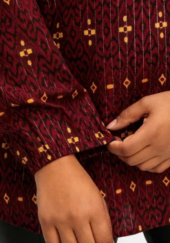 Tunika mit Glanz-Alloverdruck und tiefem V-Ausschnitt