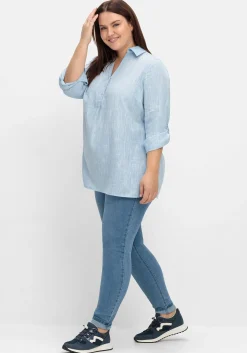 Tunika mit Krempelärmeln, in Leinenoptik