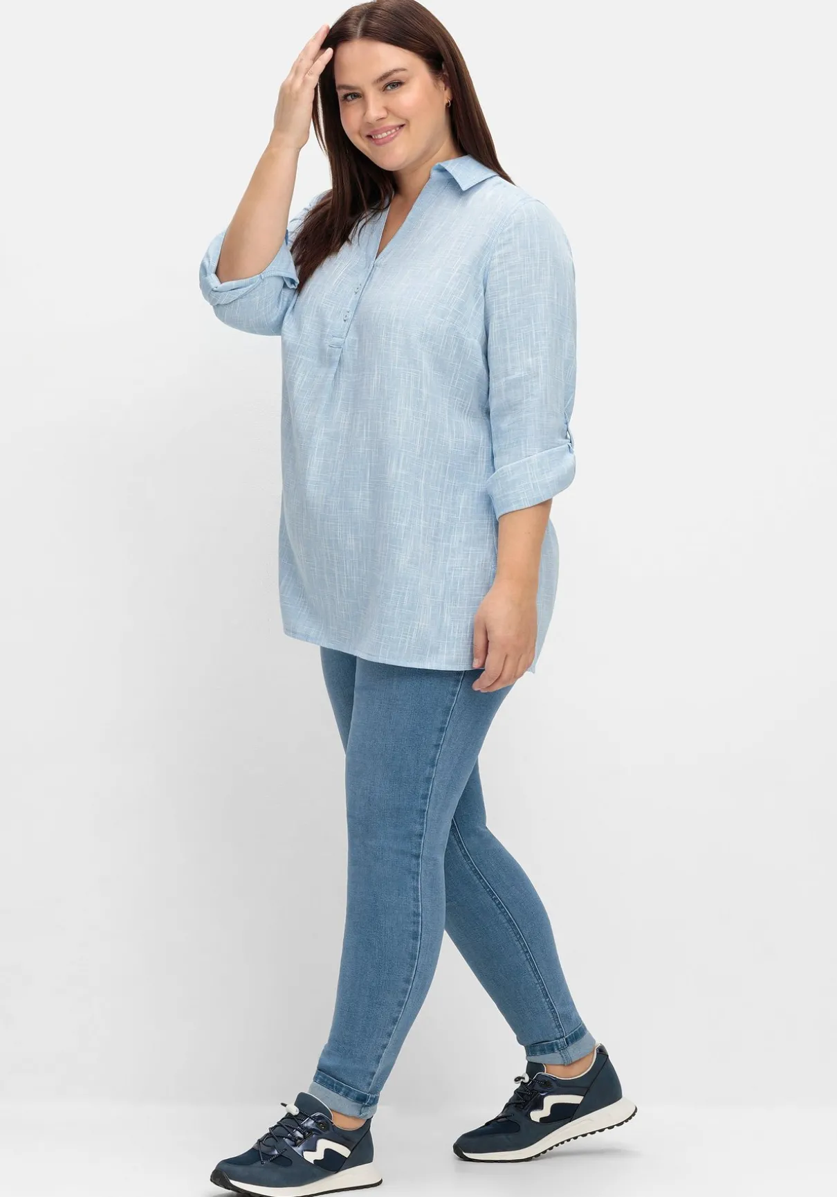 Tunika mit Krempelärmeln, in Leinenoptik