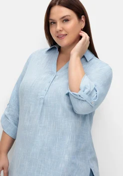 Tunika mit Krempelärmeln, in Leinenoptik