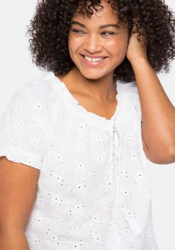 Tunika mit Lochstickerei und Rüschen