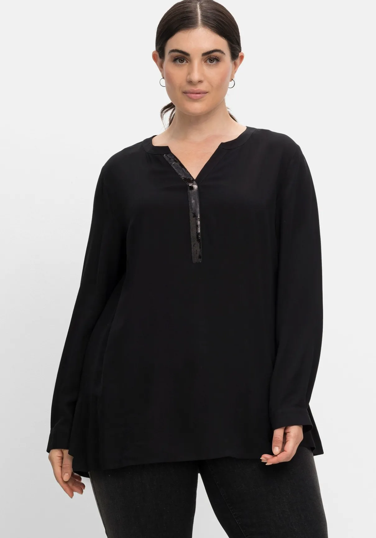 Tunika mit Pailletten am V-Ausschnitt