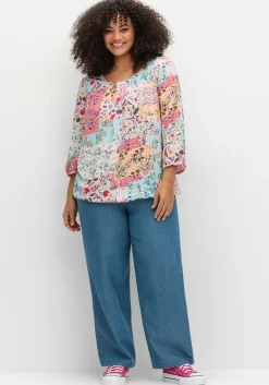 Tunika mit Patchwork-Print und Stretchsaum