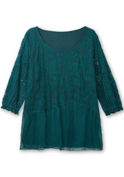 Tunika mit Spitzenoberteil und Chiffonsaum