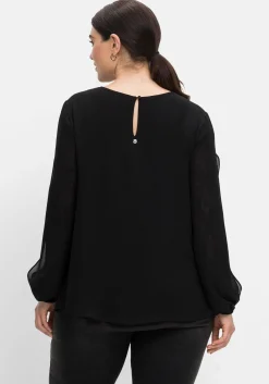 Tunika mit transparenter Spitze am Ärmel