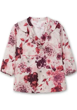 Tunika mit Volant am Ausschnitt und Blütenprint