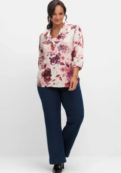 Tunika mit Volant am Ausschnitt und Blütenprint