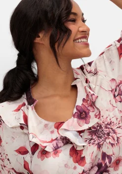 Tunika mit Volant am Ausschnitt und Blütenprint