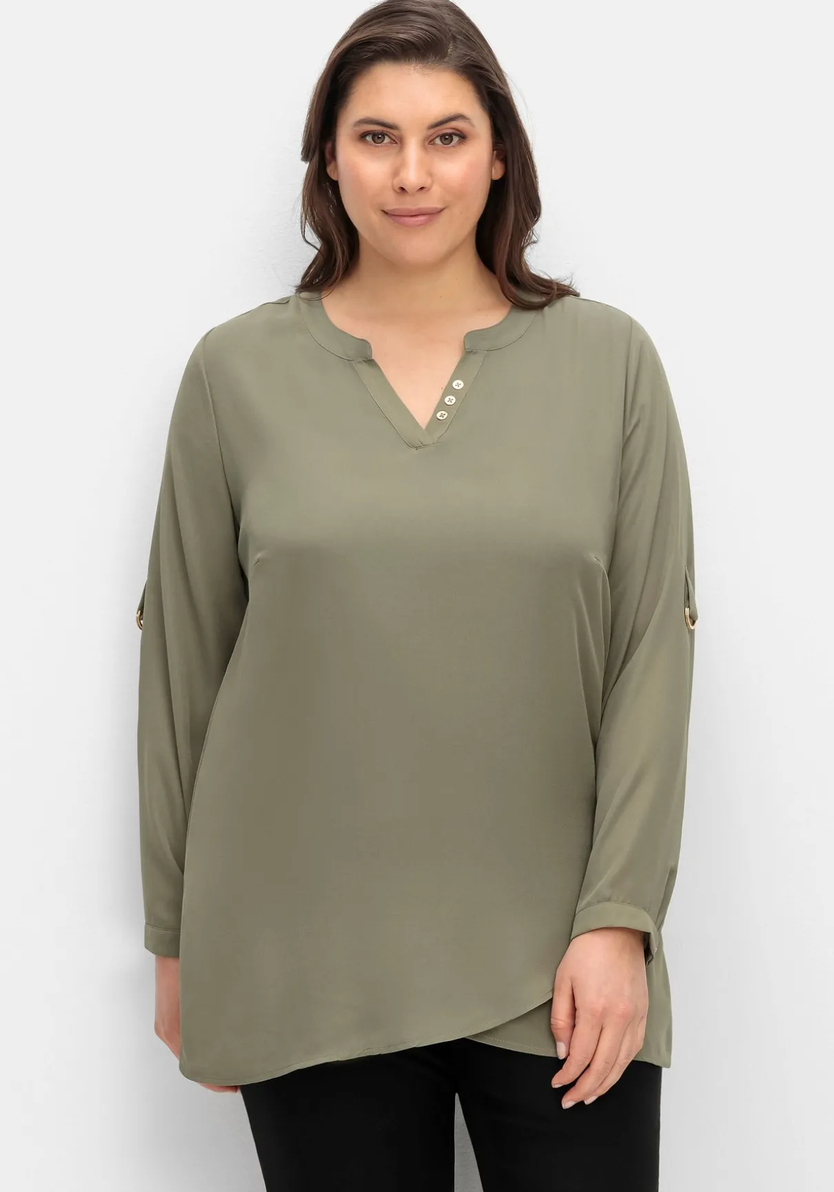Tunika mit Zierknöpfen und Krempelärmeln