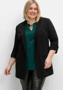 Verschlussloser Longblazer mit 3/4-Arm, gefüttert