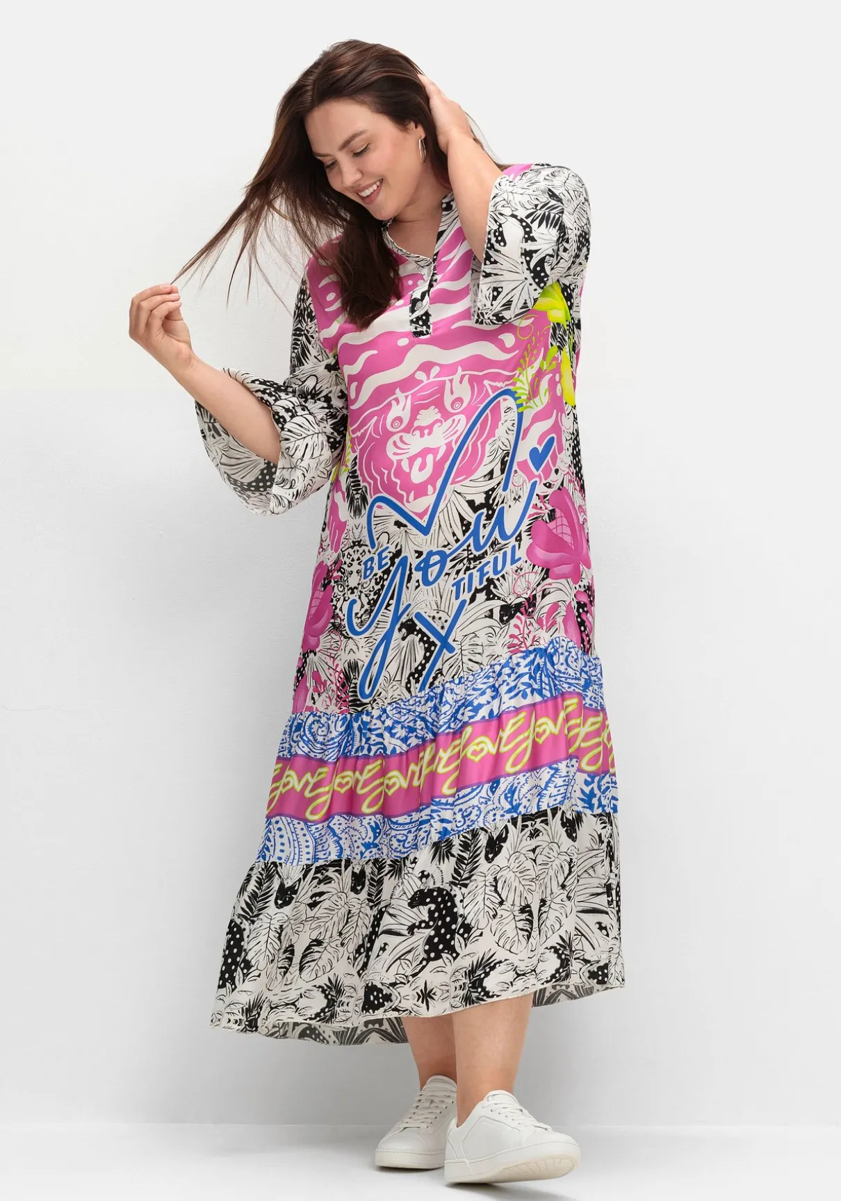 Volantkleid im Multicolor-Mustermix