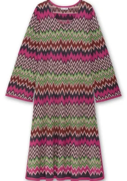Wadenlanges Strickkleid im Zickzack-Muster