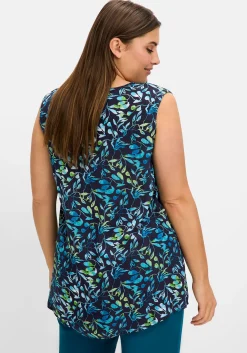 Webtop aus Crêpe, mit Blätterprint