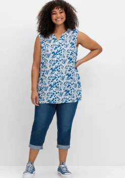 Webtop aus Crêpe, mit Blätterprint