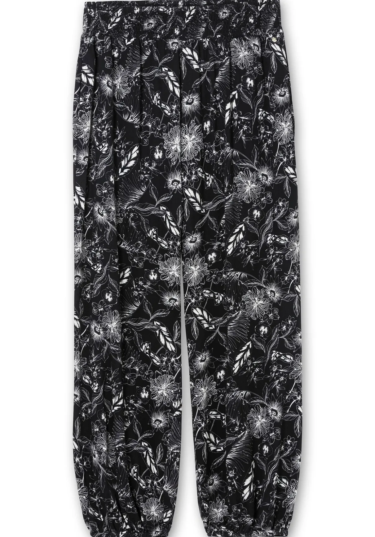 Weite Hose mit Blätterprint und breitem Smokbund