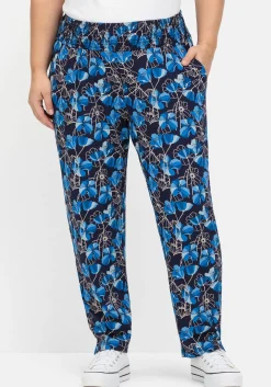 Weite Hose mit Blumendruck und breitem Smokbund