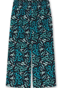 Weite Schlupfhose mit Smokbund und Blätterprint