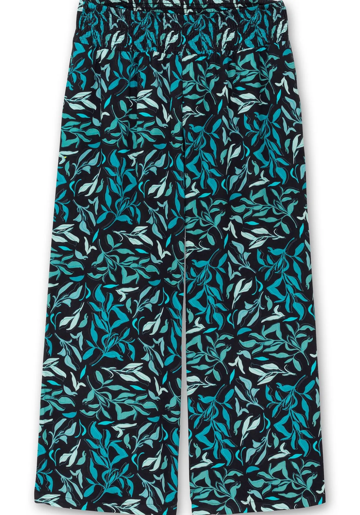 Weite Schlupfhose mit Smokbund und Blätterprint