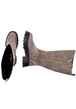 Weitschaft-Lederstiefel mit Stretcheinsatz