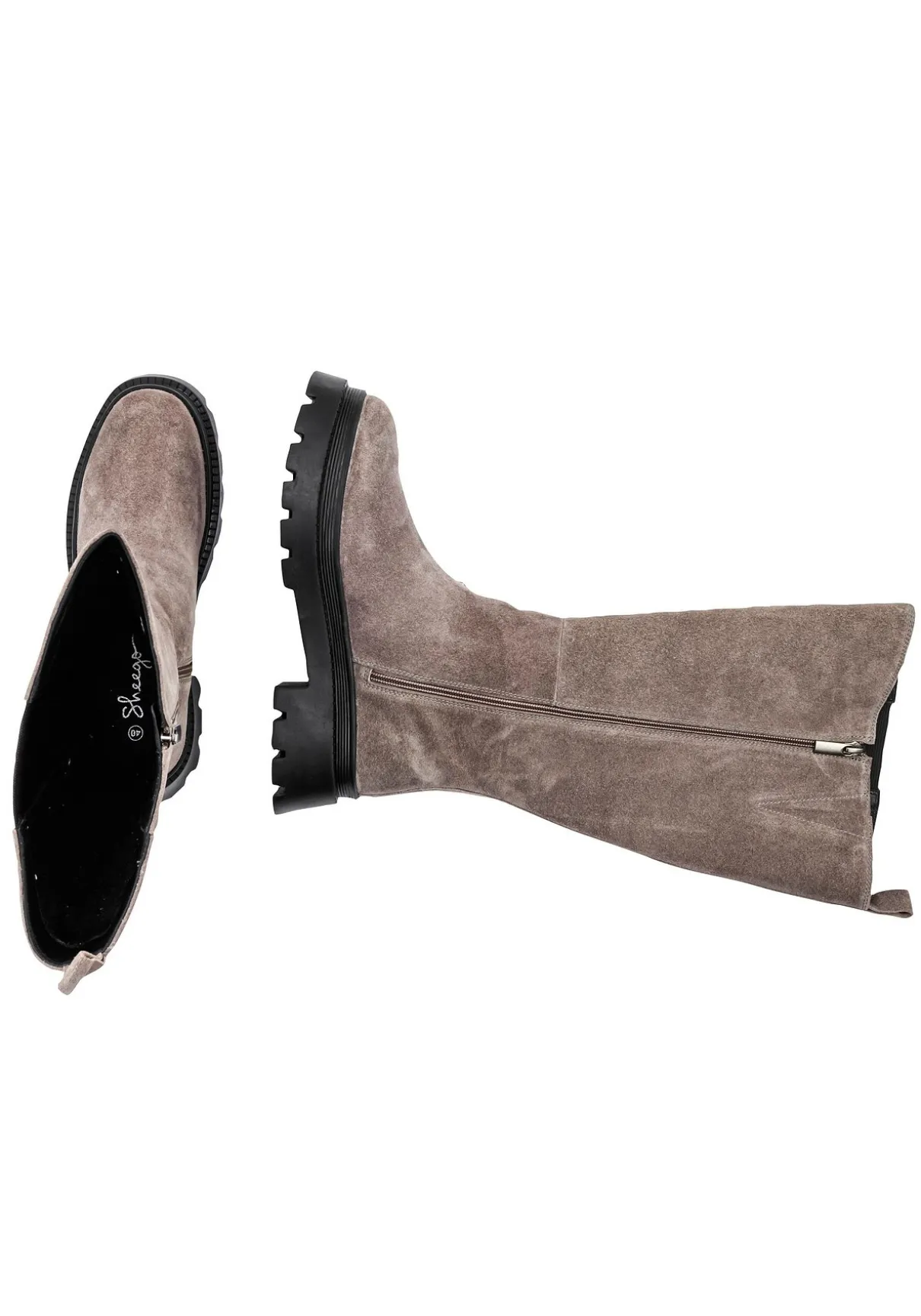 Weitschaft-Lederstiefel mit Stretcheinsatz