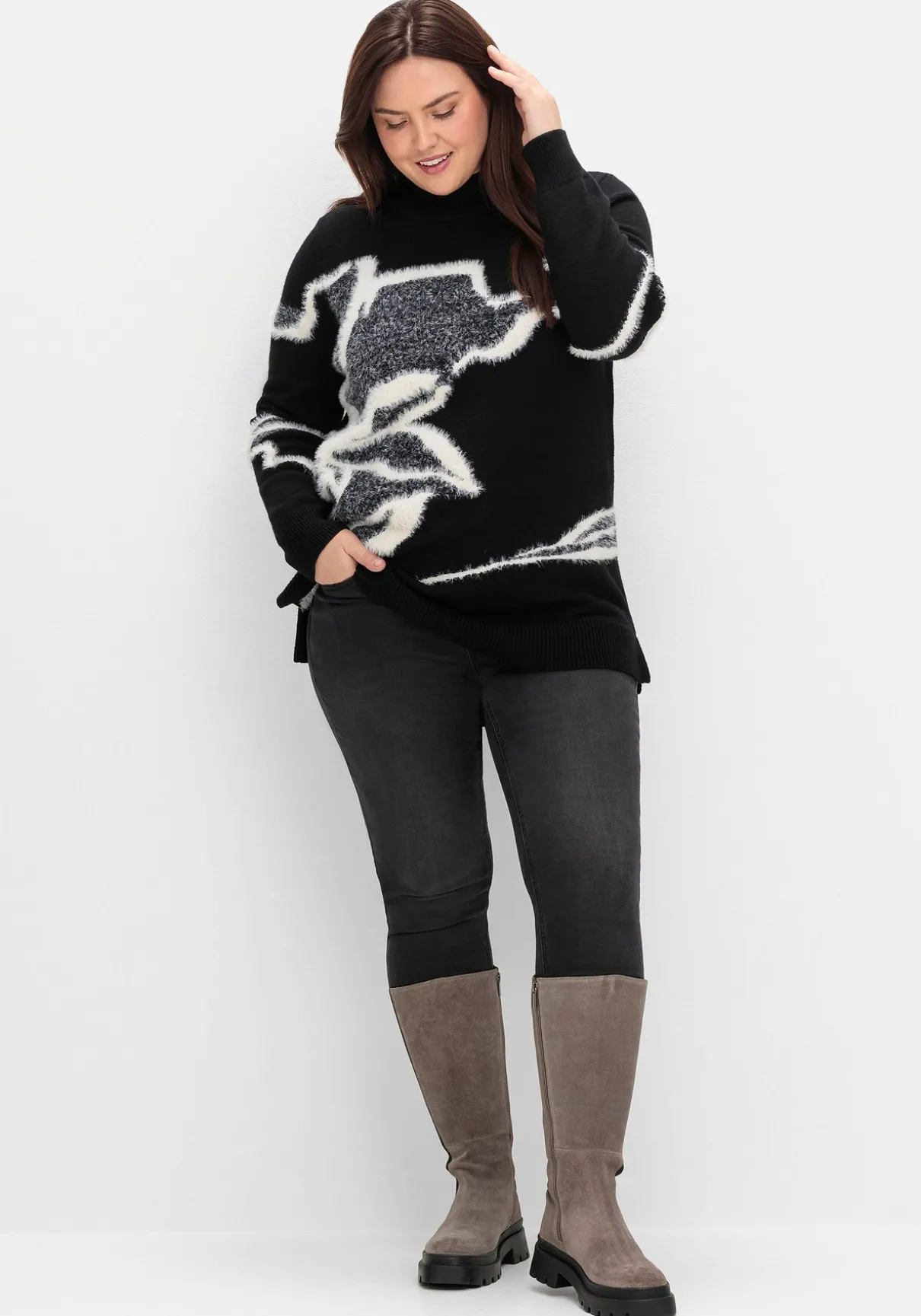 Weitschaft-Lederstiefel mit Stretcheinsatz